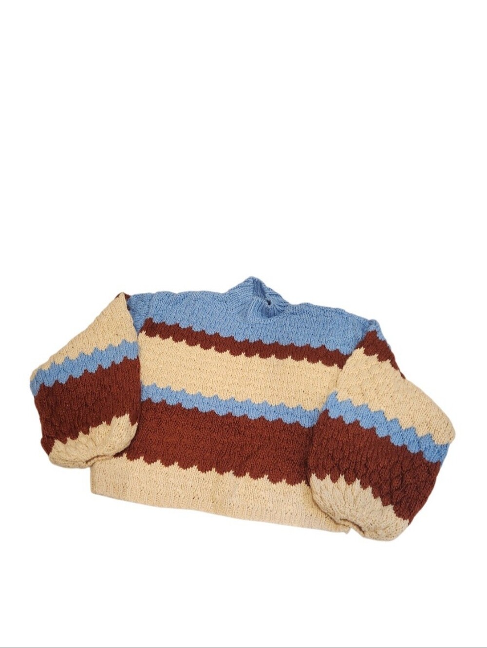 Forever 21 Women’s Medium Chunky Knit Striped Sweater Blue Brown Cream